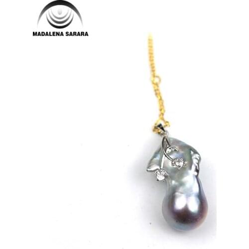 MADALENA SARARA AAAA 12-13mm Baroque Pearl Light Grey Freshwater Pearl Necklace With S925 Chain Necklace 20"