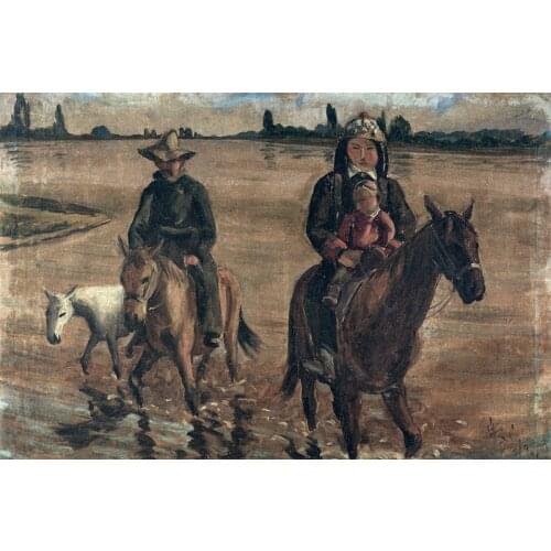 Scenery canvas prints impressionism modern Chinese artist masterpiece poster figurative picture Family on horses by Han Leran