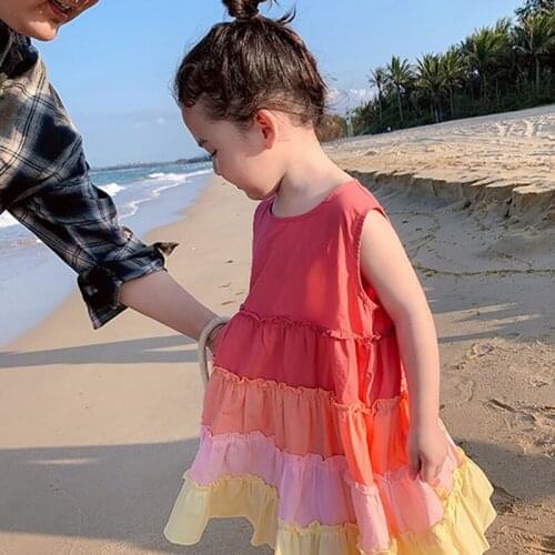 Girls dress Colorful Gradient Sleeveless Vest Dress 21 Summer New ChildrenS Wear