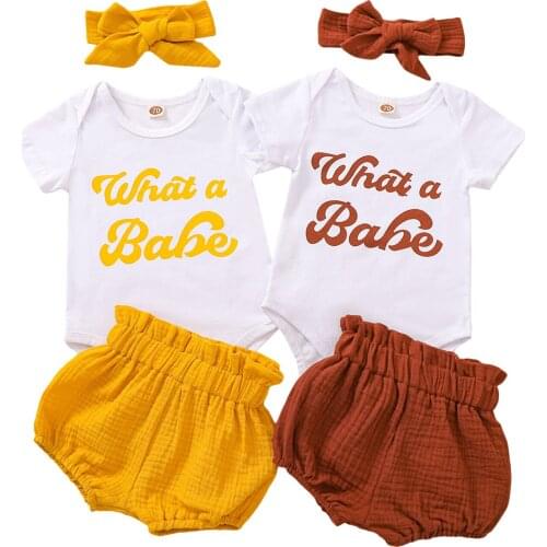 0-24M Newborn Baby Boy Girl Short Sleeve Cotton Bodysuit Tops Floral Boomers Shorts Headband 3PCS Outfits Baby Clothing Set