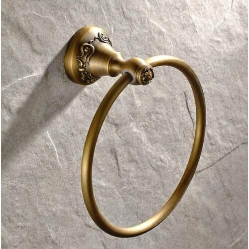 Retro Vintage Antique Brass Wall Mounted Bathroom Hardware Accessories Round Towel Ring Hanger Holder Dba428