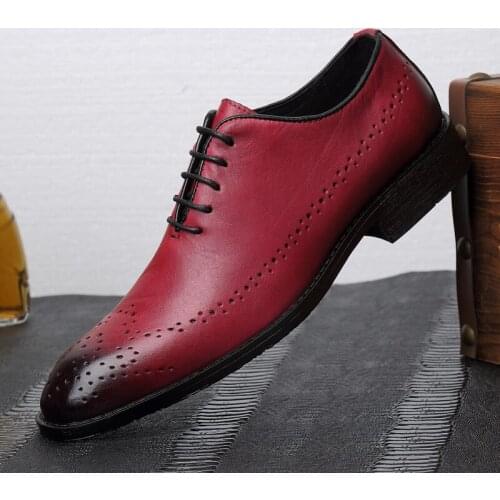 Luxury Oxfords Genuine Leather Men Dress Shoes Handmade Lace Up Pointed Toe Formal Office Business Shoes Fashion Italian Shoes