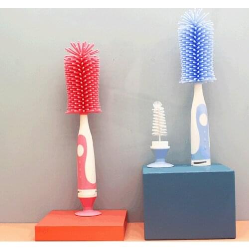 Silicone Baby Bottle Brush Milk Bottle Cup 360 Degree Sponge Cleaner + Pacifier Brush Long Handle Infant Milk Bottle Brush