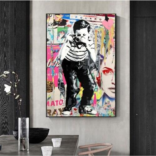 Street Art Boy Taking Photos Posters and Prints Graffiti Art Canvas Painting Wall Picture for Kids Room Home Design Decor
