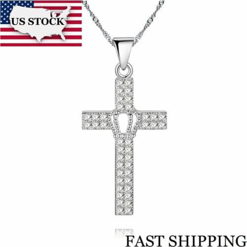 US STOCK 5%Off Uloveido Cross Crown Necklace Women Silver Color Necklaces & Pendants Bijoux Femme Bijouterie Chain Colar PN4376