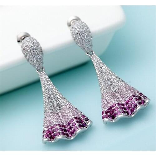 Drop Earrings Copper Multicolor AAA Cubic Zirconia Sector Trendy Dangle Earrings For Women Earrings Free Drop Shipping