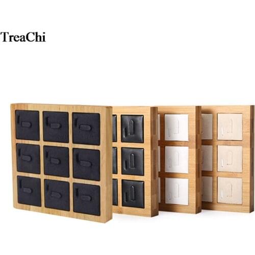 9-bit Bamboo and Wood Ring Display Tray PU Leather Velvet Jewelry Display Bracket Couple Couple Ring Seat