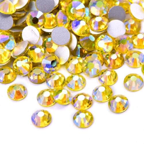 All Sizes Citrine AB Nail Art Rhinestone Glass Crystal Non Hotfix Rhinestones Glitter Strass for Nails Art Decorations H0050