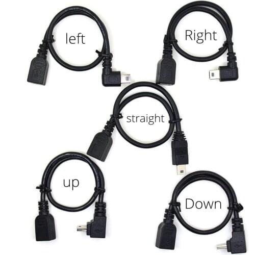 Up Down Right Left 90 Angled Mini USB extension data line Mini t port male female connector cable 25cm
