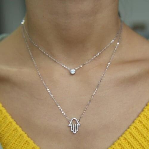 New arrived 925 Sterling Silver pave AAA CZ tear Circular zircon Charm gold plated fashion trendy women chain doubl necklace