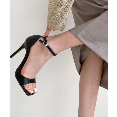 Women Fashion Sandals Comfortable Snake Skin Pattern Sexy Dress Woman Sandals Buckle Strap Hight Heel Shoes Size 33 42 41