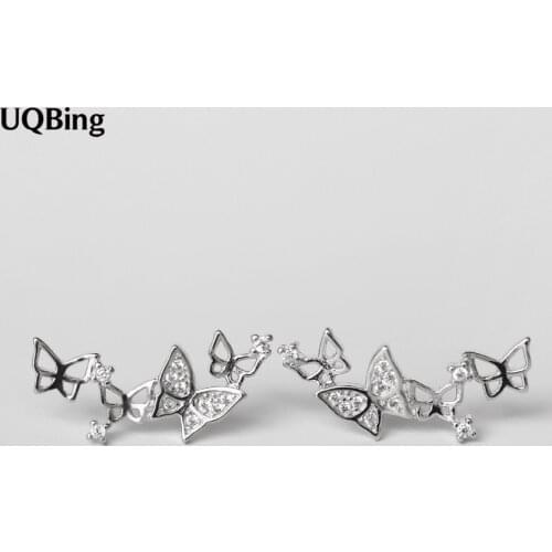Drop Shipping Fashion 925 Sterling Silver Butterfly With CZ Stud Earrings For Women Beautiful Jewelry