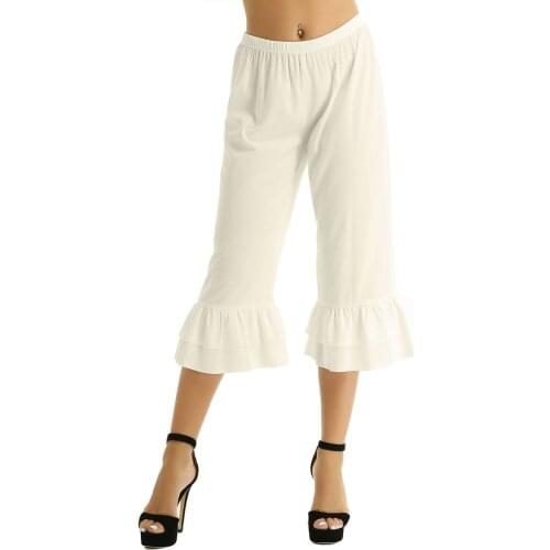 Ladies Retro Vintage Pants Women Fashion Casual Elastic Waist Ruffles Hem Bloomers Victorian Era Costume Women Loose Flare Pants