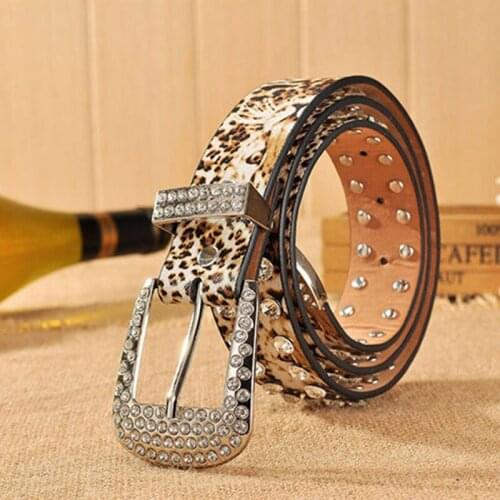 Idopy Fashion Leather Rivet Inlay Ancient Belt For Women Fashion Rhinestone Belts For Women Leopard Leather Belt Female
