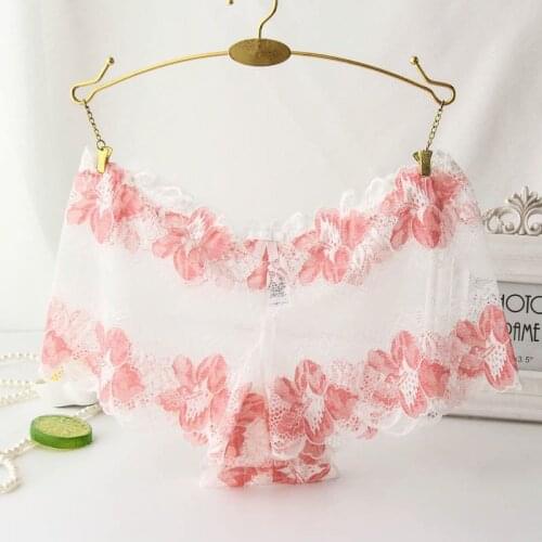 Women Floral Lace Sexy Elastic Waist See Through Seamless Underwear Panties