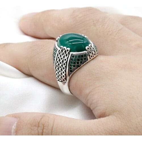 Solid 925 Sterling Silver Men Ring Women Ring Natural Agate Stone Handmade Turkish Ring for Women Fashion Vintage Jewelry Gift