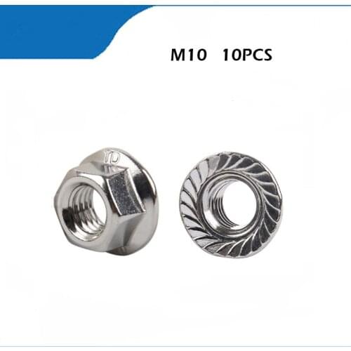 10pcs Free Shipping High Quality 304 stainless steel flange face toothed lock nut nut DIN6923 M10 nuts m10 nut