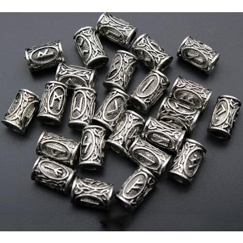 24pcs/Set Viking Runes DIY Beard Tube Beads For Jewelry Making Hair Beard Beads fit Charm Bracelet Necklace DIY Spacer Beads