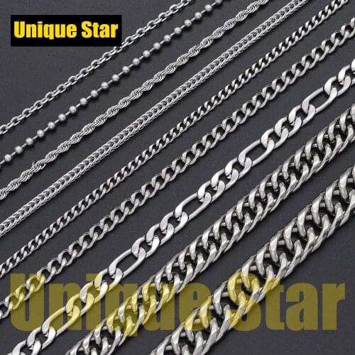 3pcs/lot DIY Jewelry Making Basic Chains Wholesale 100% Stainless Steel Hip Hop Foxtail Figaro Miami Cuban Rope Necklace Chain