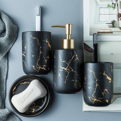 4PCs/Set Bathroom Ceramic Wash Tools Nordic Creative Light Luxury Marble Pattern Bathroom Decoration Hotel Household Toiletries