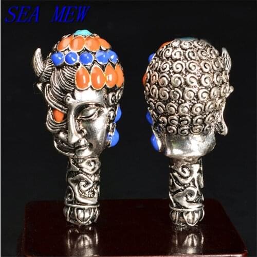 49mm*23mm Vintage Style Tibetan Silver Color Alloy Drops Of Glaze Angel And Devil Tee Pagoda Beads For Jewelry Making