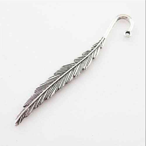 5 New Charms Tibetan Silver Feather Bookmarks Connectors With Loop 13x80mm