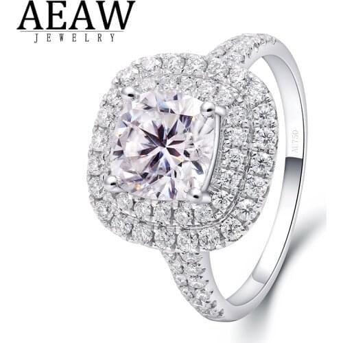 AEAW Center 1.0ct Cushion DF Color VVS Moissanite Engagement Band for Men Solid 14K 585 White Gold Ring or s925 silver ring