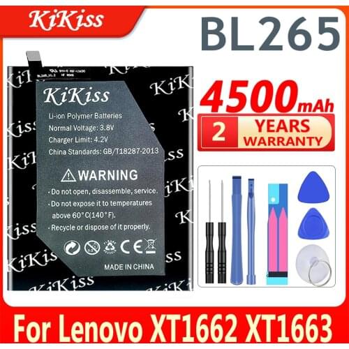 KiKiss 4500mAh BL265 For Lenovo M Kung-Fu XT1662 Battery For Motorola MOTO M XT1663 XT1662 BL 265 Phone Batteries + Gift Tools