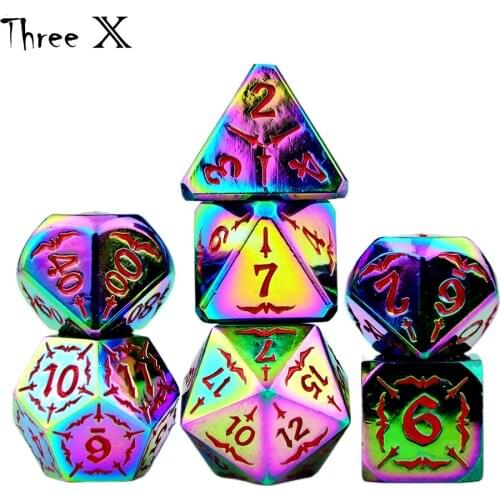 Shiny Metalic Dice Polyhedral with PU Leather Bag for RPG Gaming Halloween Party Game