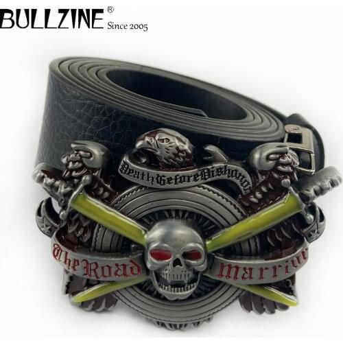 Bullzine zinc alloy retro Heavy skull belt buckle jeans gift belt buckle Free PU belt FP-02391 drop shipping