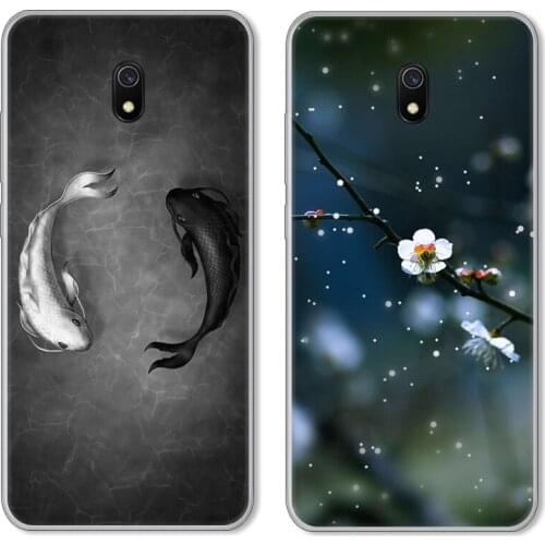 Cartoon Fish and Cat Case For Xiaomi Redmi 8A,TPU Painted Mobile Phone Shell Lovely Color Painting Case.17 Colors