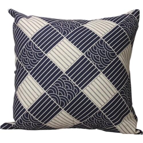 CURCYA Decorative Cushion Covers Japanese Pattern Plaid / Fish Scale / Sea Wave Printed Like Linen Cheap Pillow Cover