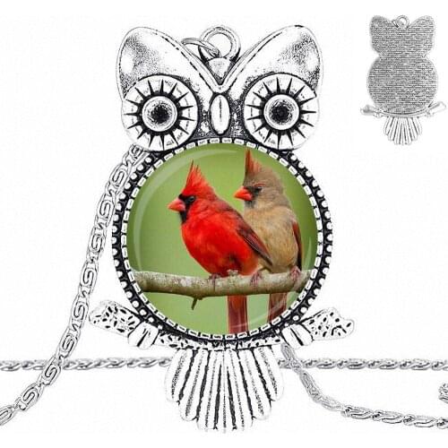 EJ Glaze For Lovers Girl Friend Best Gift Cardinal Bird Glass Pendant Necklace Handmade Half Pendant Owl Necklace