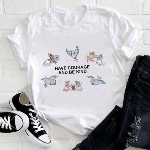 Disney Cinderella Critters Courage And Be Kind Text T-Shirt Women Graphic Short Sleeve T Shirts Female Camisetas Verano