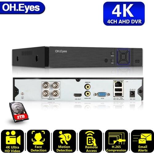 H.265 4K IP/Analog/TVI/CVI 6 In 1 4CH DVR Security Surveillance CCTV System P2P ONVIF 4*8MP HD Network Video Audio Recorder