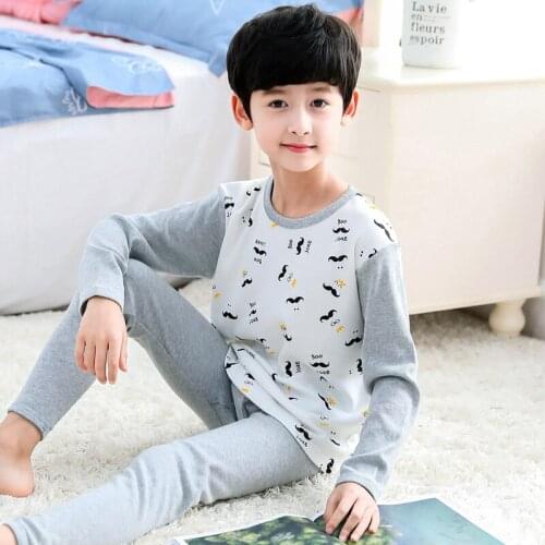 H5665 Boys Pajamas Homewear Cotton Spring Autumn Long Sleeve Nightwear Home Clothes Men Cartoon Comfortable Leisure Sleepwear