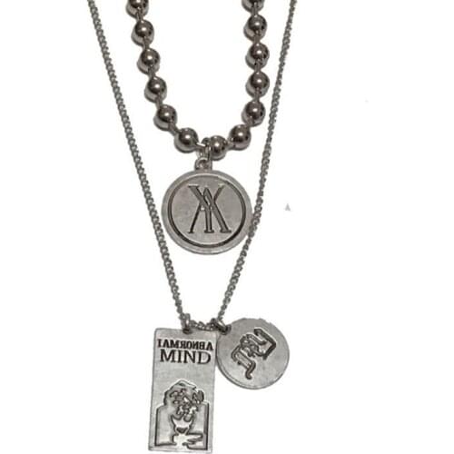 Retro Coin Kit Pendant Round Coin Letter Punk Long Chain Necklace Female Ms. Mens Party Jewelry Gift