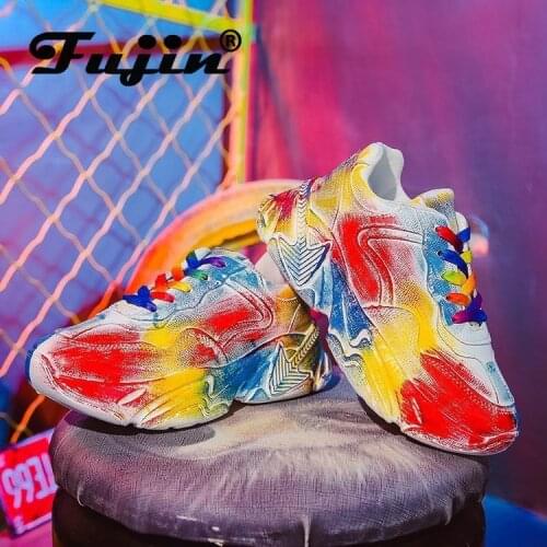 Fujin Women Shoes Platform 5cm Thick Sole Heel Casual Walking Shoes Sneakers Chunky Colorful Vulcanized Shoes Spring autumn