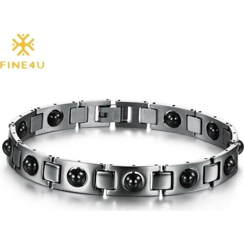 FINE4U B509 Magnetic Hematite Therapy Bracelet Ball Bracelets for Pain Relief Hematite Jewelry for Men & Women