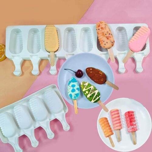 Meibum Silicone Ice Cream Moulds Popsicle Molds and 50pcs Wooden Sticks Juice Milk Cube Tray Summer Dessert Kitchen Tools