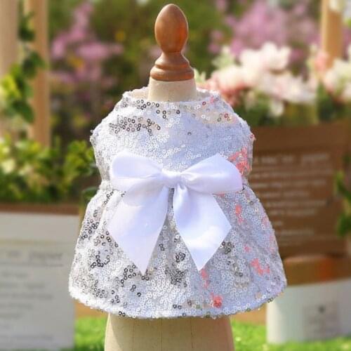 Fashion Sequin Decorate Dog Dress Summer bow-knot Princess Clothes for Wedding Party Christmas Skirt Pet Apparel S-2XL