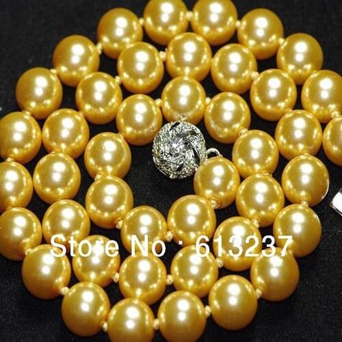 Fashion beads 8mm yellow simulated-pearl shell pearl diy jewelry chokers chains necklaces jewelry making 18inch YE0029