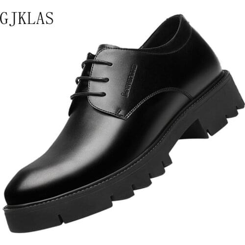 Men Business Shoes Genuine Leather Elevator Shoes for Men Formal Black Office Leather Shoes Men Oxfords Classic Retro Dress Shoe