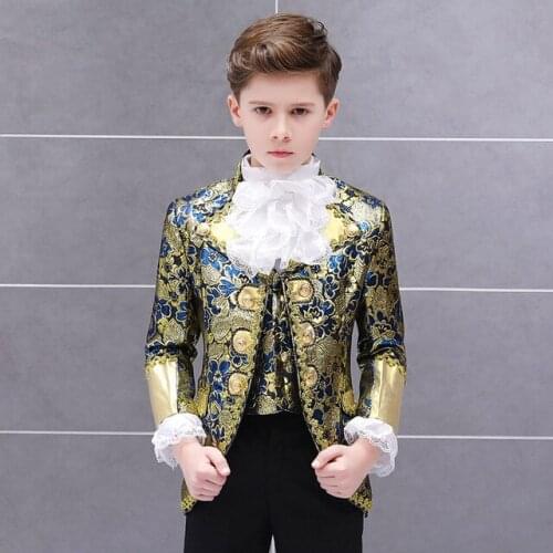 King Prince Renaissance Medieval Men Boy Cosplay Party Costume Coat+Pants+Tie Full Set plus size XS-XL