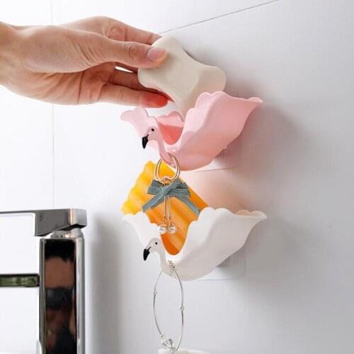 Cartoon Flamingo Shape Soap Dish Punch Free Easy To Drain Wall Mounted Soap Tray Durable Soap Storage Box Bathroom