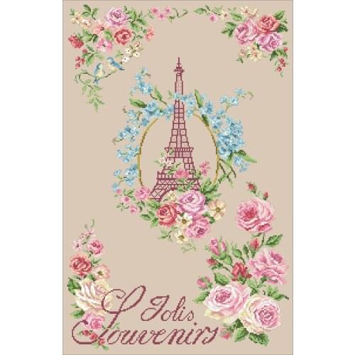 Rose and tower cross stitch kit flowers design cotton silk thread 18ct 14ct 11ct linen flaxen canvas embroidery DIY needlework