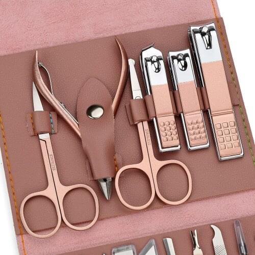 Magic Colorful Nail Clipper Set 16pcs/set Rose Red Nail Tools Manicure Tool Set with PU Leather Folding Bag