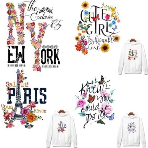 Letters Patches For Clothing Flowers Iron on Transfer Thermal Stickers on Clothes Cartoon Patch Girls Fashion Clothing Appliques