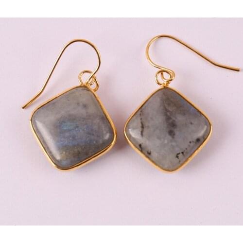 Natural Labradorite Stone Dangle GEM Earrings Jewelry T154