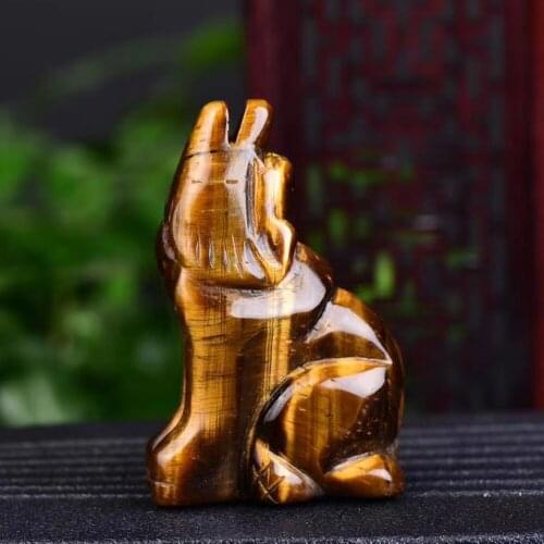 Natural Quartz Crystal Wolf Spirit Beast Wolves Figurine Hand Carved Tiger eyet stone Rose Quartz Wolf Crafts Home Decoration